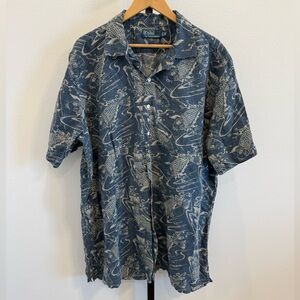Vintage Polo Ralph Lauren Koi Fish Cotton Linen Camp Shirt Vacation Tropical XLT